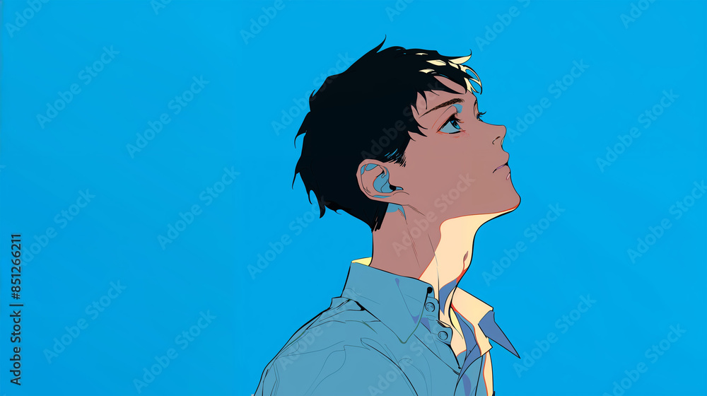 上を見る男性 上を見る男性