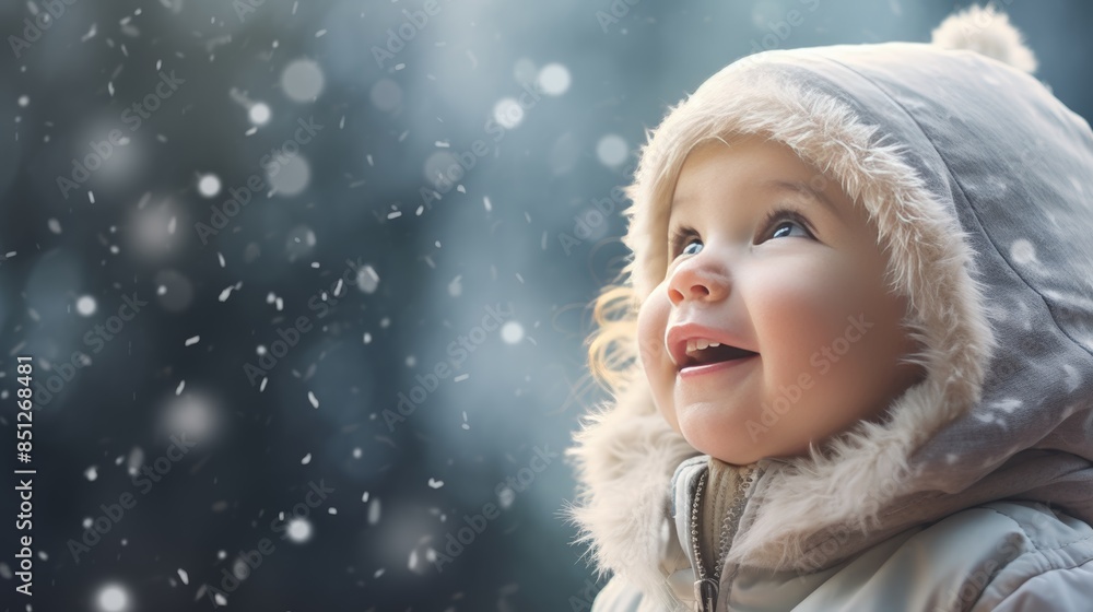 baby's first snowfall, their face filled with awe as they watch the snowflakes gently fall. baby's first snowfall, their face filled with awe as they watch the snowflakes gently fall.