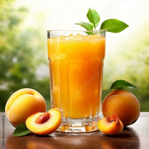 Wallpaper Mural glass of  peach  juice and fruits Torontodigital.ca