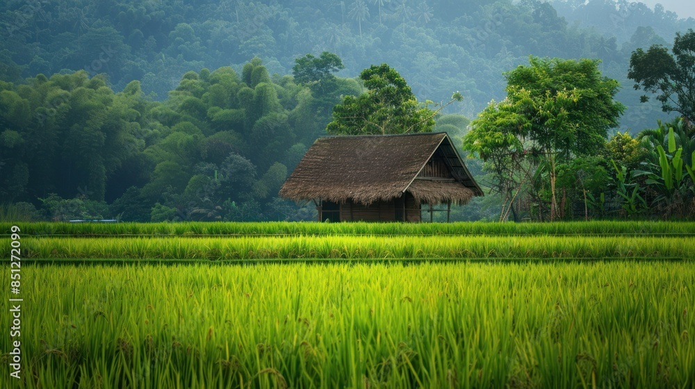 photograph of A hut in the middle of a rice field --ar 16:9 Job ID: 3badc518-398e-4a3a-86ae-0fb8a2d61cac photograph of A hut in the middle of a rice field --ar 16:9 Job ID: 3badc518-398e-4a3a-86ae-0fb8a2d61cac