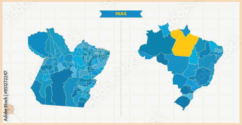 A Map highlighting Para in the Brazil Map, Para and Brazil modern map with Colorful Hi detailed Vector, geographical borders