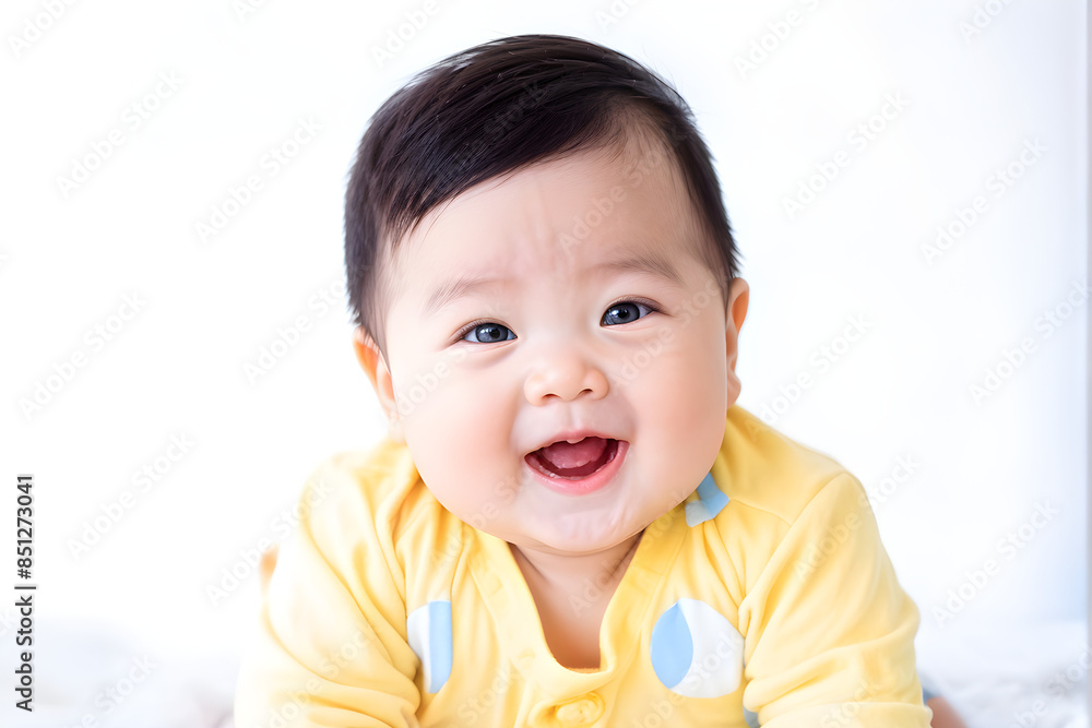 Portrait image of adorable and cute happy Asian Chinese baby boy in white background Portrait image of adorable and cute happy Asian Chinese baby boy in white background