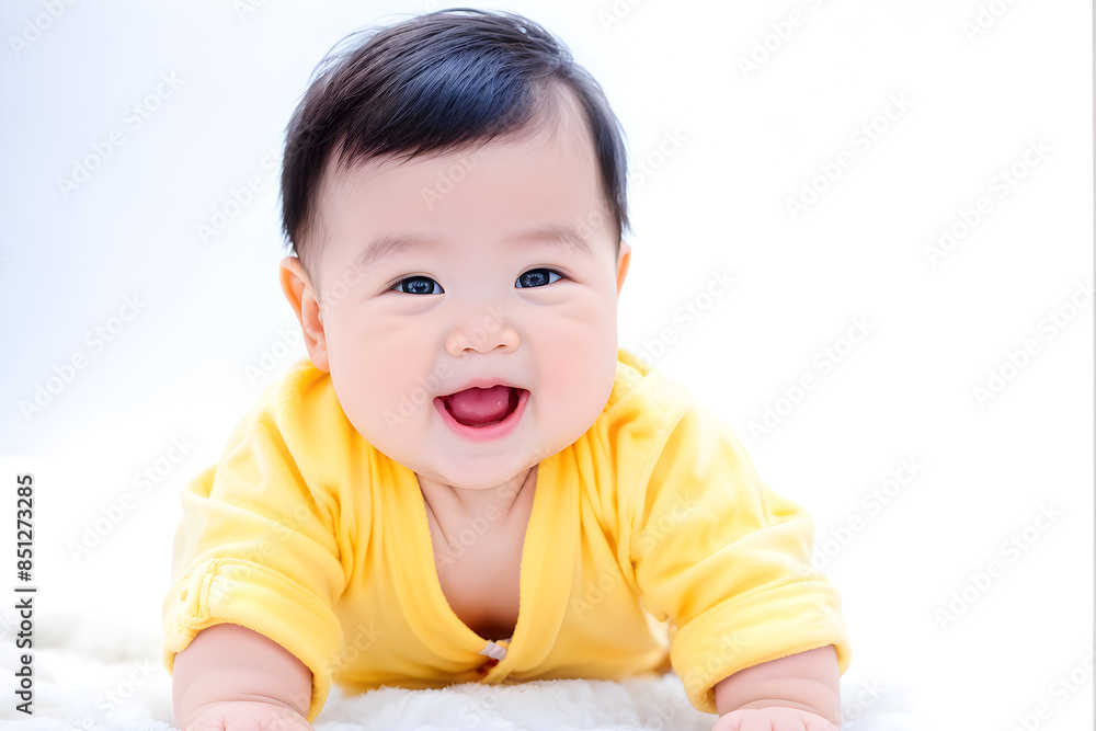Portrait image of adorable and cute happy Asian Chinese baby boy in white background Portrait image of adorable and cute happy Asian Chinese baby boy in white background