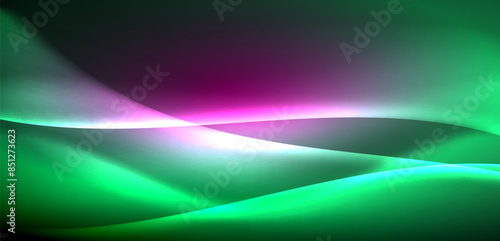 Dynamic waves in ethereal glow of neon lights. Concept merges fluidity of motion with vibrant allure of neon, crafting entrancing backdrop that embodies both vitality and futuristic sophistication