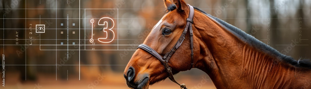 Horse Portrait with Grid and Number 3. Horse Portrait with Grid and Number 3.