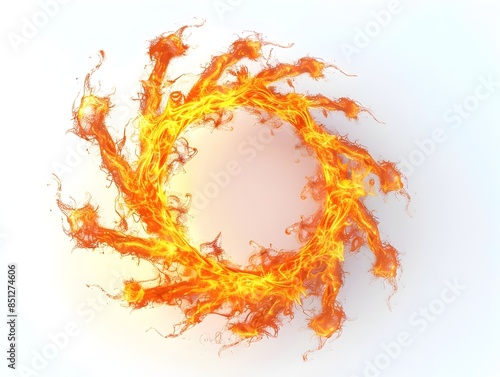 Fiery Spiral Abstraction on Isolated White Background - 3D Rendered Energetic Inferno Artwork