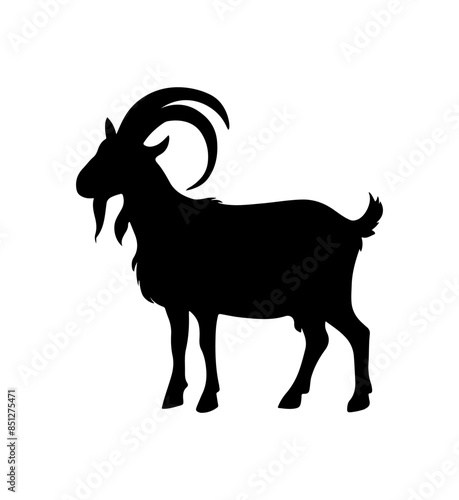 Vector illustration of a black silhouette goat