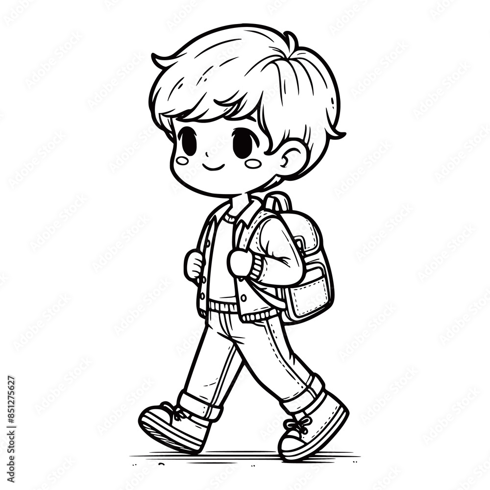 Continuous line drawing a cute child walking go to school with backpack black and white vector art illustration generated Ai Continuous line drawing a cute child walking go to school with backpack black and white vector art illustration generated Ai