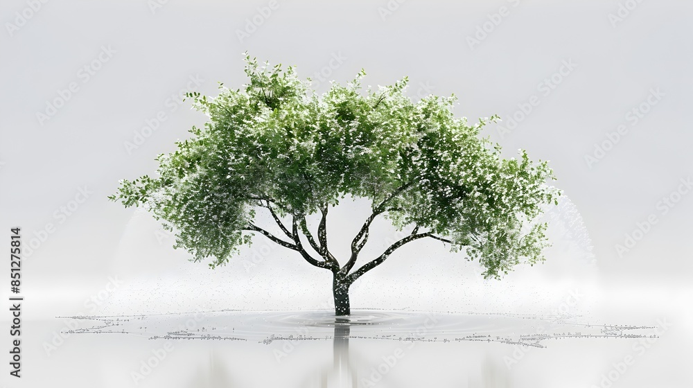 Obraz premium Precipitation Forming the Shape of a Solitary Tree on White Background