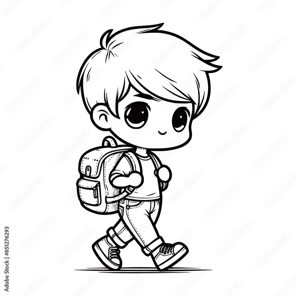 Continuous black line drawing cute school boy with school bag vector Illustration generated by Ai Continuous black line drawing cute school boy with school bag vector Illustration generated by Ai