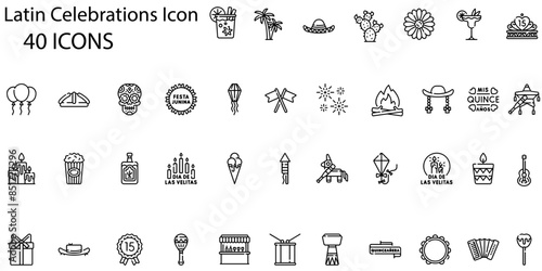 Set of latin celebretions icons. Gradient style icon bundle. Vector Illustration
