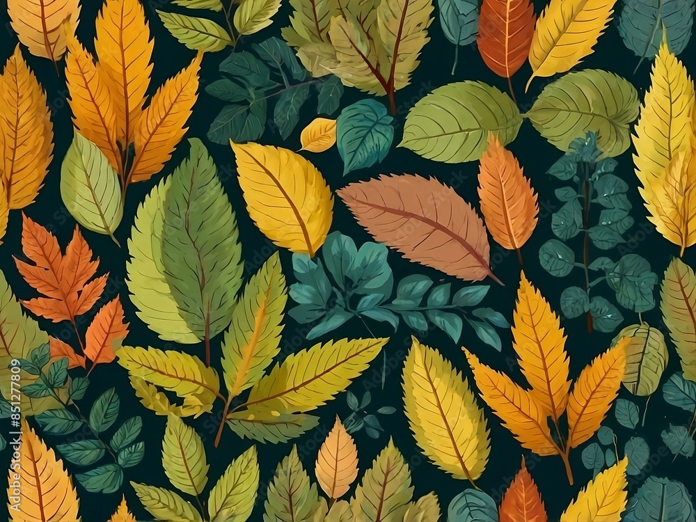 Autumn seamless pattern with different with autumn elements, leaves and plants, seasonal colors. Autumn seamless pattern with different with autumn elements, leaves and plants, seasonal colors.