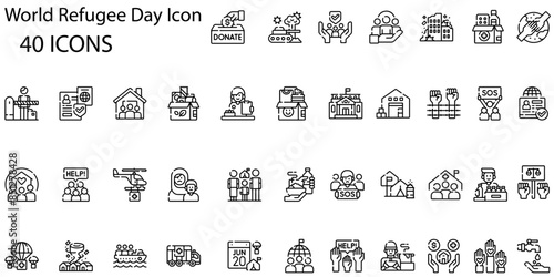 Set of world refugee day icons. Gradient style icon bundle. Vector Illustration
