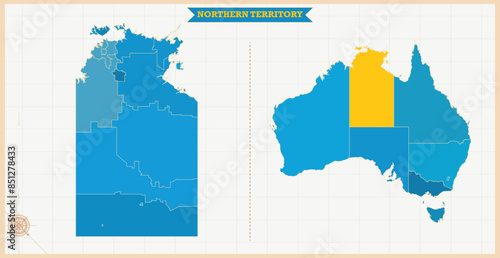 A Map highlighting Northern Territory in the Australia Map, Northern Territory and Australia modern map with Colorful Hi detailed Vector, geographical borders