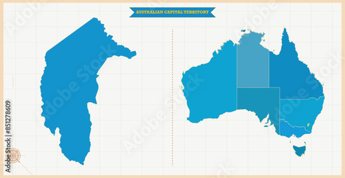 A Map highlighting Australian Capital Territory in the Australia Map, Australian Capital Territory and Australia modern map with Colorful Hi detailed Vector, geographical borders