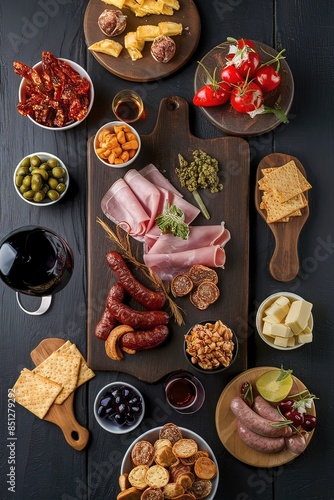 Wallpaper Mural Appetizers table with differents antipasti, charcuterie, snacks and wine Torontodigital.ca