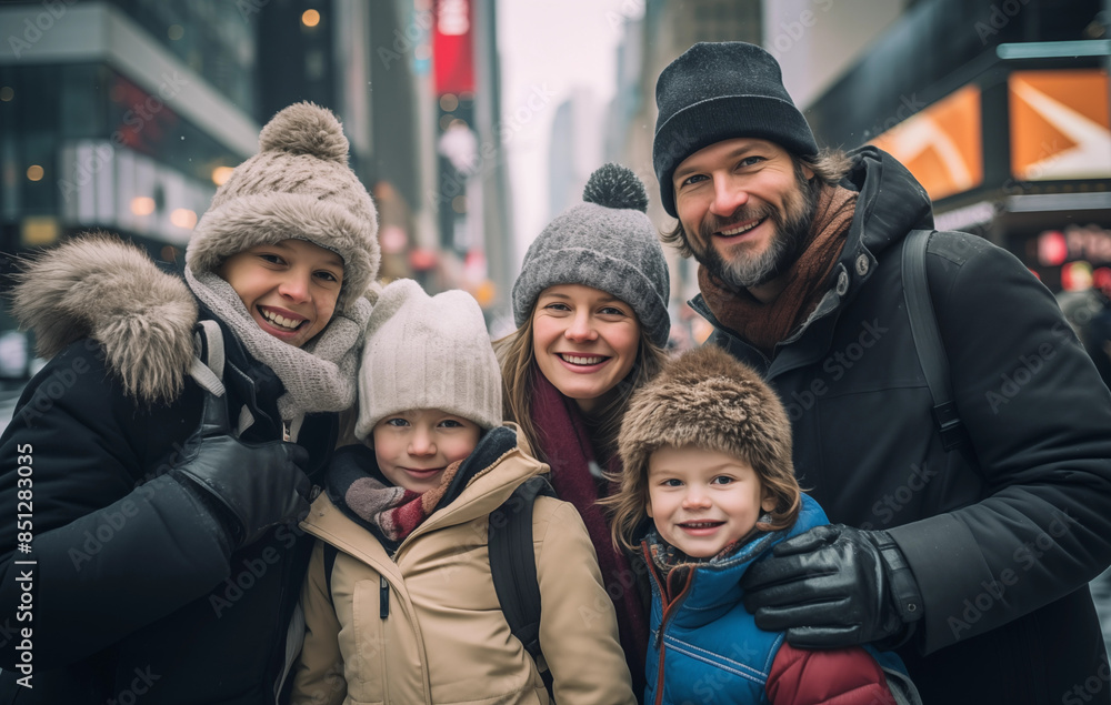 Family, parents and children Take happy photos, winter Family, parents and children Take happy photos, winter
