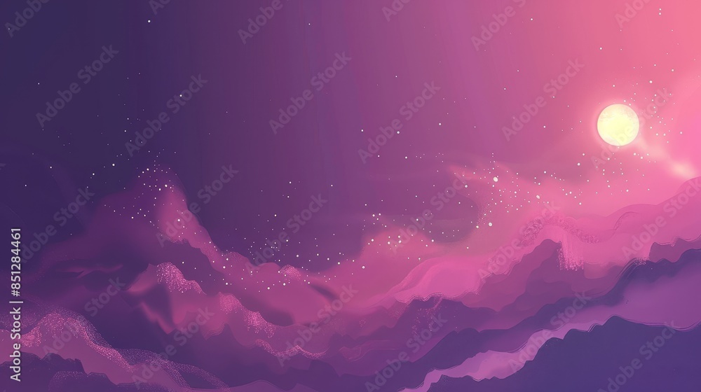 Fototapeta premium Minimalist illustration featuring abstract minimalist galaxies and minimalist cosmic dust clouds. Soft gradients of minimalist intergalactic purple and minimalist nebula pink create a gentle and