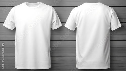 Plain white t-shirt front and back view in isolated background.  Men's t-shirt mockup template. AI generated