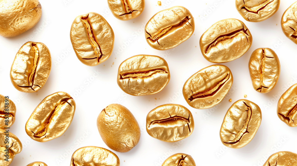 gold coffee beans on white background gold coffee beans on white background