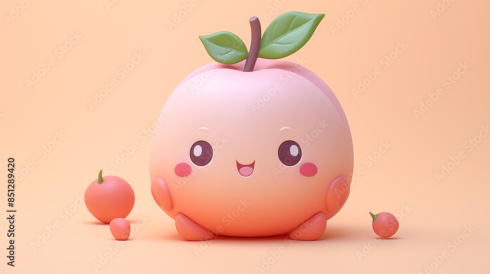 Fototapeta premium Create adorable clay nectarine icons in muted pastel colors using Blender software on a matte background with subtle gradients kawaii vibes