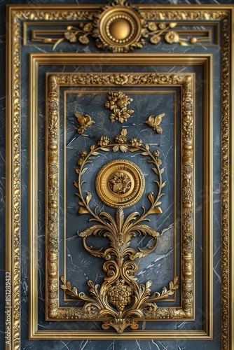 Luxurious Baroque Ornamental Frame with Intricate Gold Detailing on Elegant Marble Background, Perfect for Sophisticated and Classic Decor