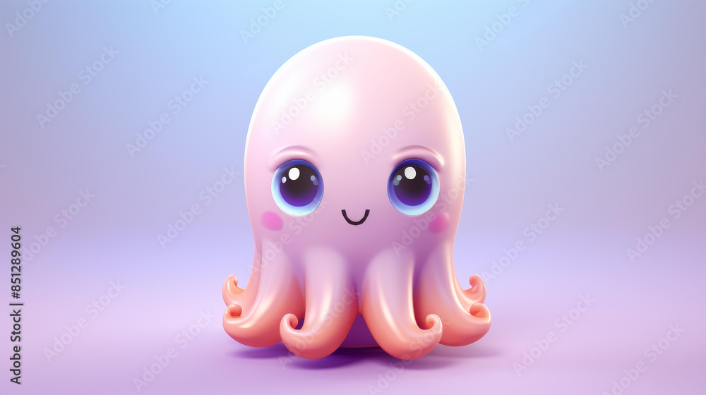 Fototapeta premium Handmade clay Squid in muted pastels and kawaii style, perfect for decoration or gifting. Created using Blender software.