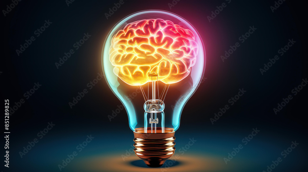 Illustration of glowing brain light bulb with vibrant thought bubbles symbolizing creative diversity and innovation. Illustration of glowing brain light bulb with vibrant thought bubbles symbolizing creative diversity and innovation.