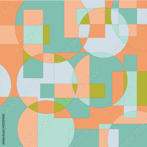 abstract background made of round and square shapes arranged irregularly and in pastel colors