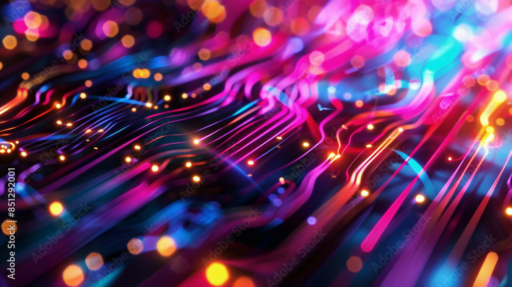 Close-up of IoT devices against a backdrop of swirling colors, illuminated by dynamic, neon lights for a mesmerizing effect Close-up of IoT devices against a backdrop of swirling colors, illuminated by dynamic, neon lights for a mesmerizing effect