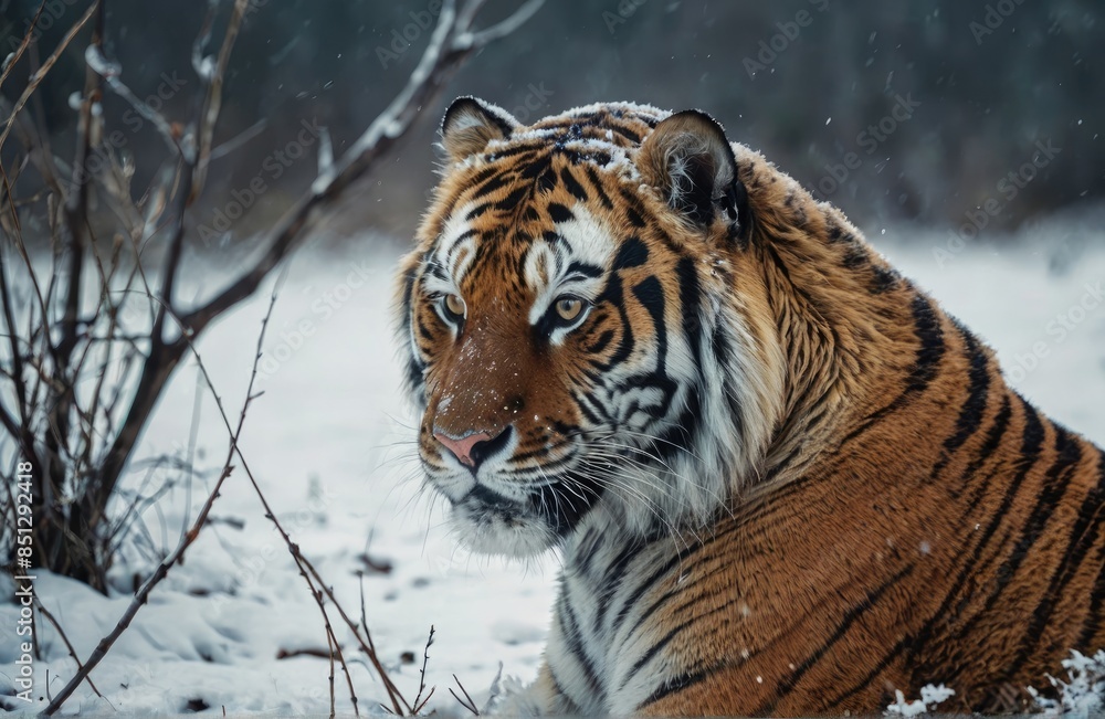Tiger in the deep snow wild winter nature. Tiger in the deep snow wild winter nature.