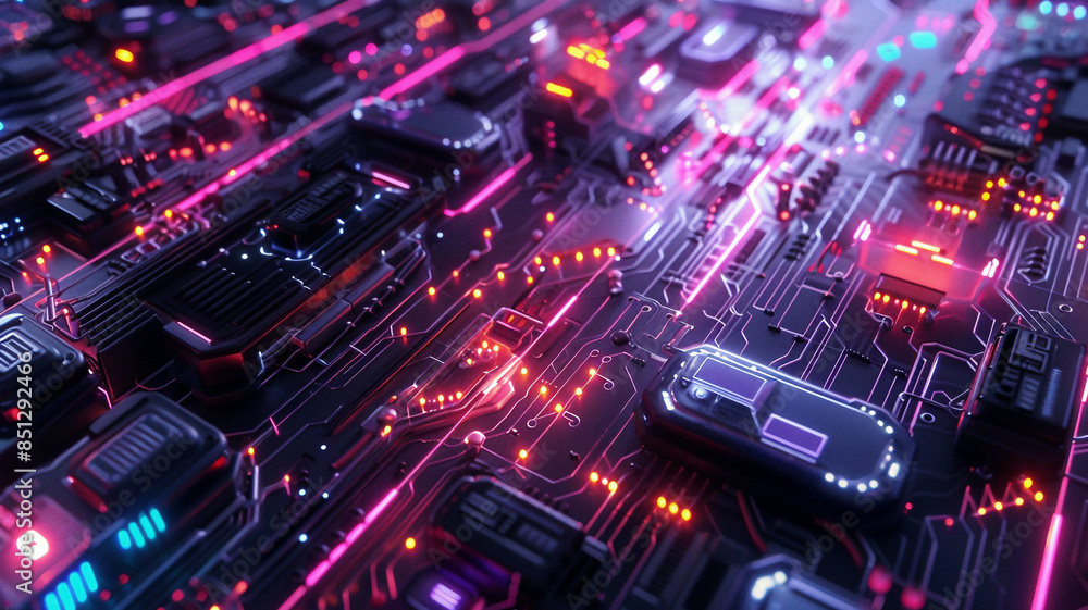 Digital tech development concept, interconnected glowing circuits, futuristic design, vibrant colors, detailed and high-tech environment Digital tech development concept, interconnected glowing circuits, futuristic design, vibrant colors, detailed and high-tech environment