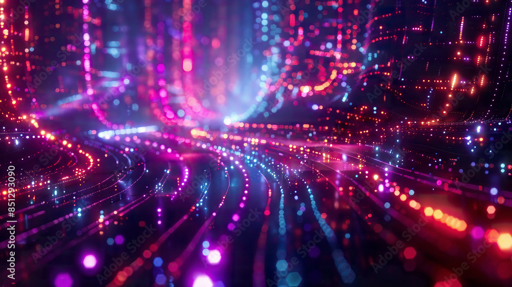 Fototapeta premium Futuristic big data connection, glowing digital network, data nodes and lines, advanced technology concept, high-tech feel, ultra-detailed