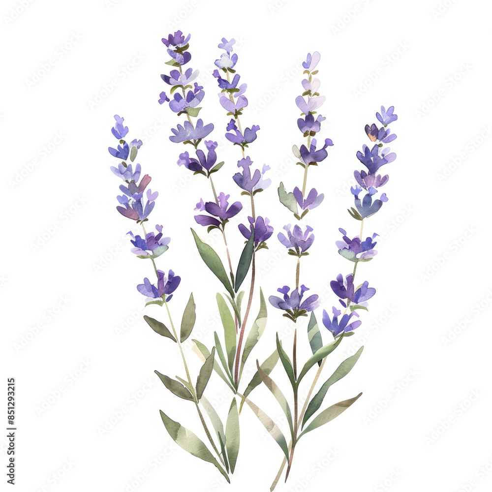 Naklejka premium Watercolor illustration of lavender sprigs with delicate leaves isolated on a white background