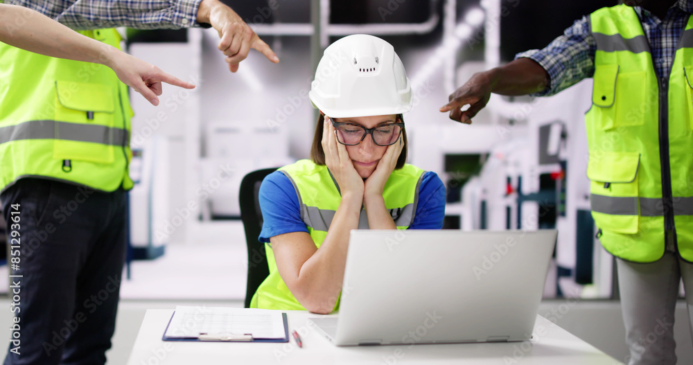 Blaming And Bullying Engineer. Pointing Finger Blaming And Bullying Engineer. Pointing Finger