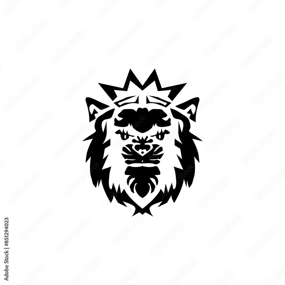 The cat icon wearing a crown is black on a white background. The cat icon wearing a crown is black on a white background.