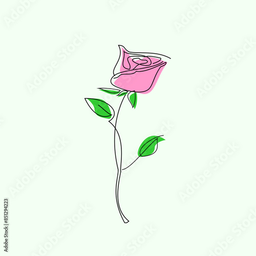 A sprig of rose buds in simple line technique sketch style. Isolated on light green square background. For quote illustrations, articles, designs, social media and wallpapers. Vector Illustration