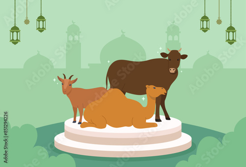 Flat design of Eid Al-Adha Mubarak background vector illustration