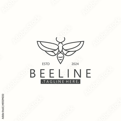 Bee line art animal exclusive logo simple inspiration on black background