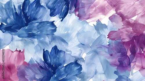 Abstract Floral Painting in Blue and Purple Hues