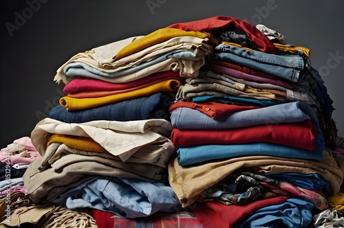 A pile of old used clothing and textiles. Fast fashion and clothing recycling. © Mudassir