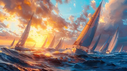 Keuken achterwand Nautische stijl Exciting sailing regattas with colorful sails billowing in the wind  © Thanakrit