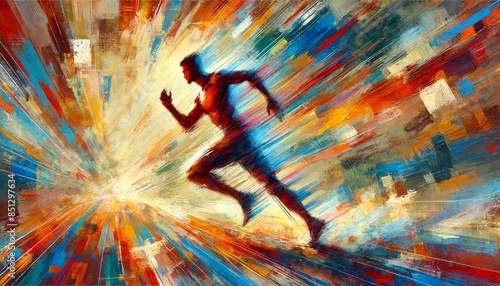 Fototapeta Naklejka Na Ścianę i Meble -  An abstract painting of a runner in motion
