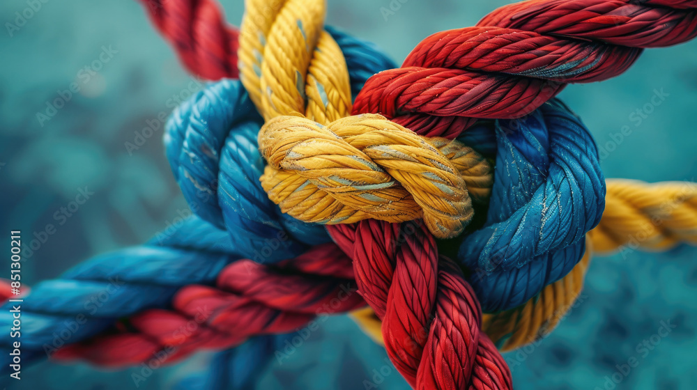 Different ropes intricately woven into a knot, a visual metaphor for teamwork and collaboration. Ai Generated. Different ropes intricately woven into a knot, a visual metaphor for teamwork and collaboration. Ai Generated.