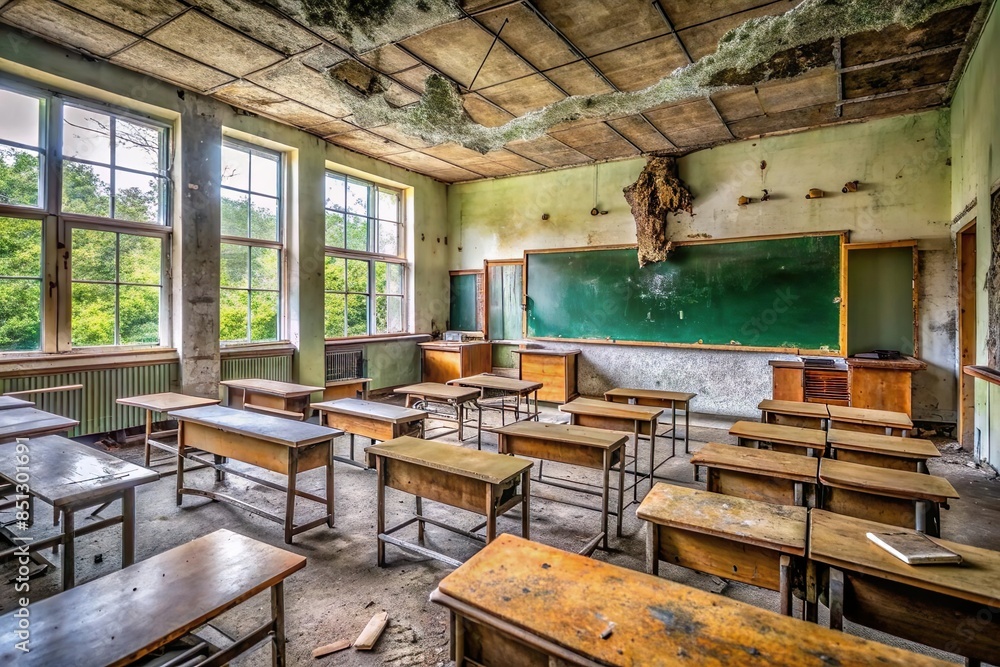degraded empty classroom in bad condition. Education gap issue degraded empty classroom in bad condition. Education gap issue