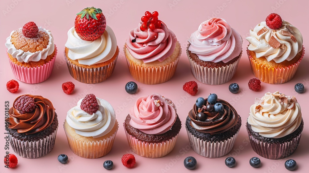 Colorful Cupcake Collection with Various Toppings Colorful Cupcake Collection with Various Toppings