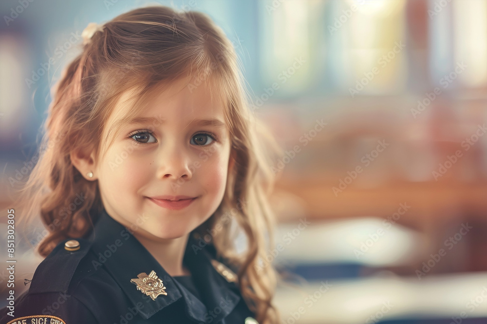 Back to school concept, Little girl kid in a police suit, school kid Back to school concept, Little girl kid in a police suit, school kid
