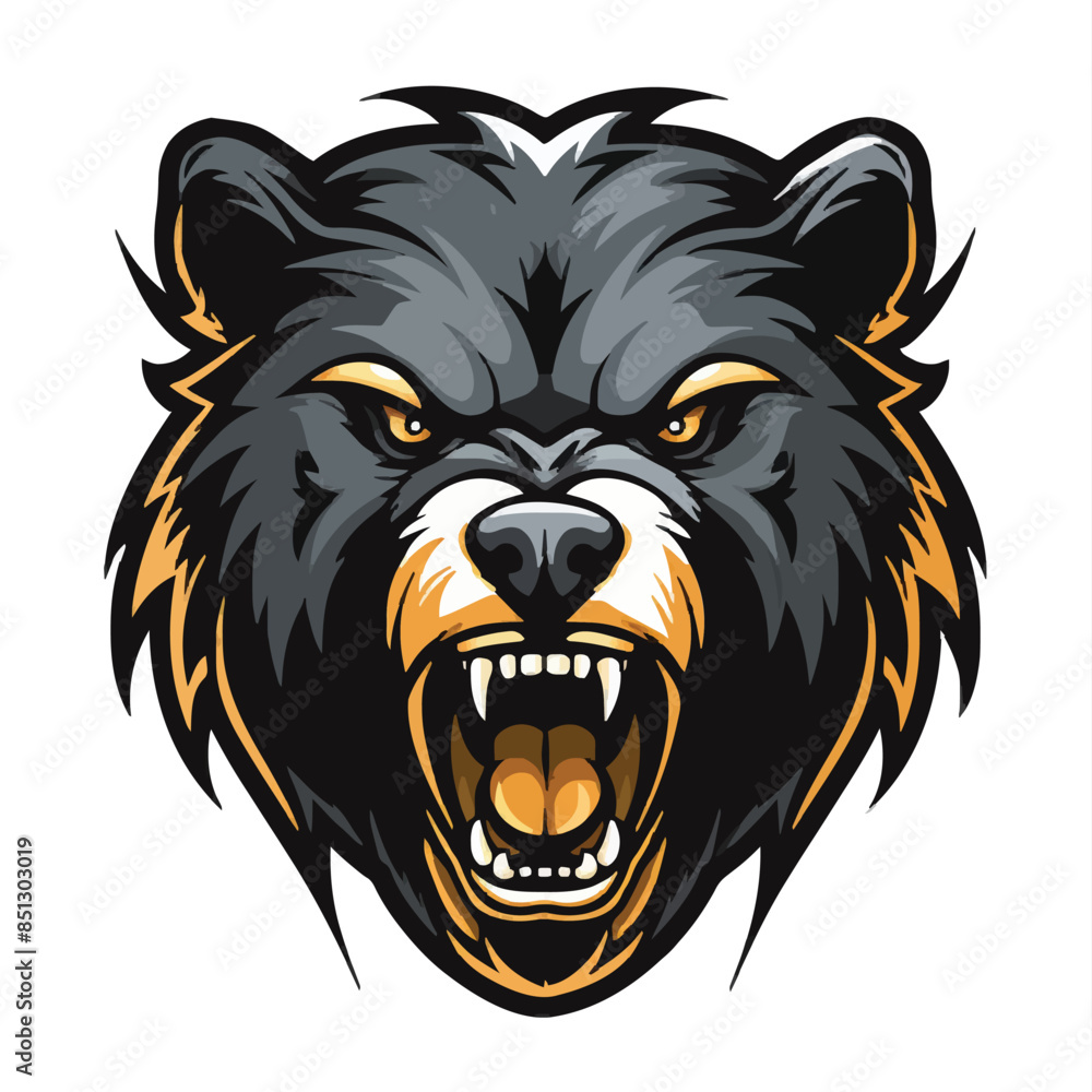 Obraz premium angry grizzly bear head vector art illustration isolated on white background