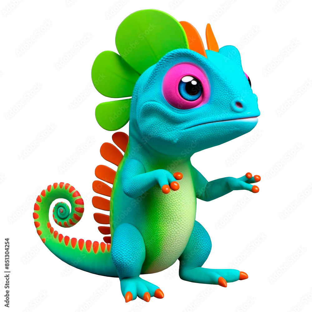 Fototapeta premium Chameleon, lizard head, cute little chameleon, dragon, colorful toy, cartoon, colorful