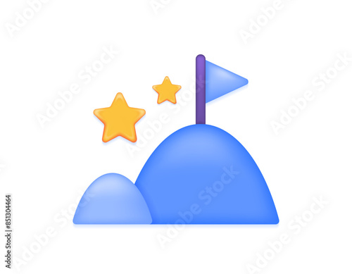 goal and target concept. obstacles and journeys to achieve goals. illustration of flag, mountain and star symbols. symbol or icon. minimalist 3d concept design. graphic elements